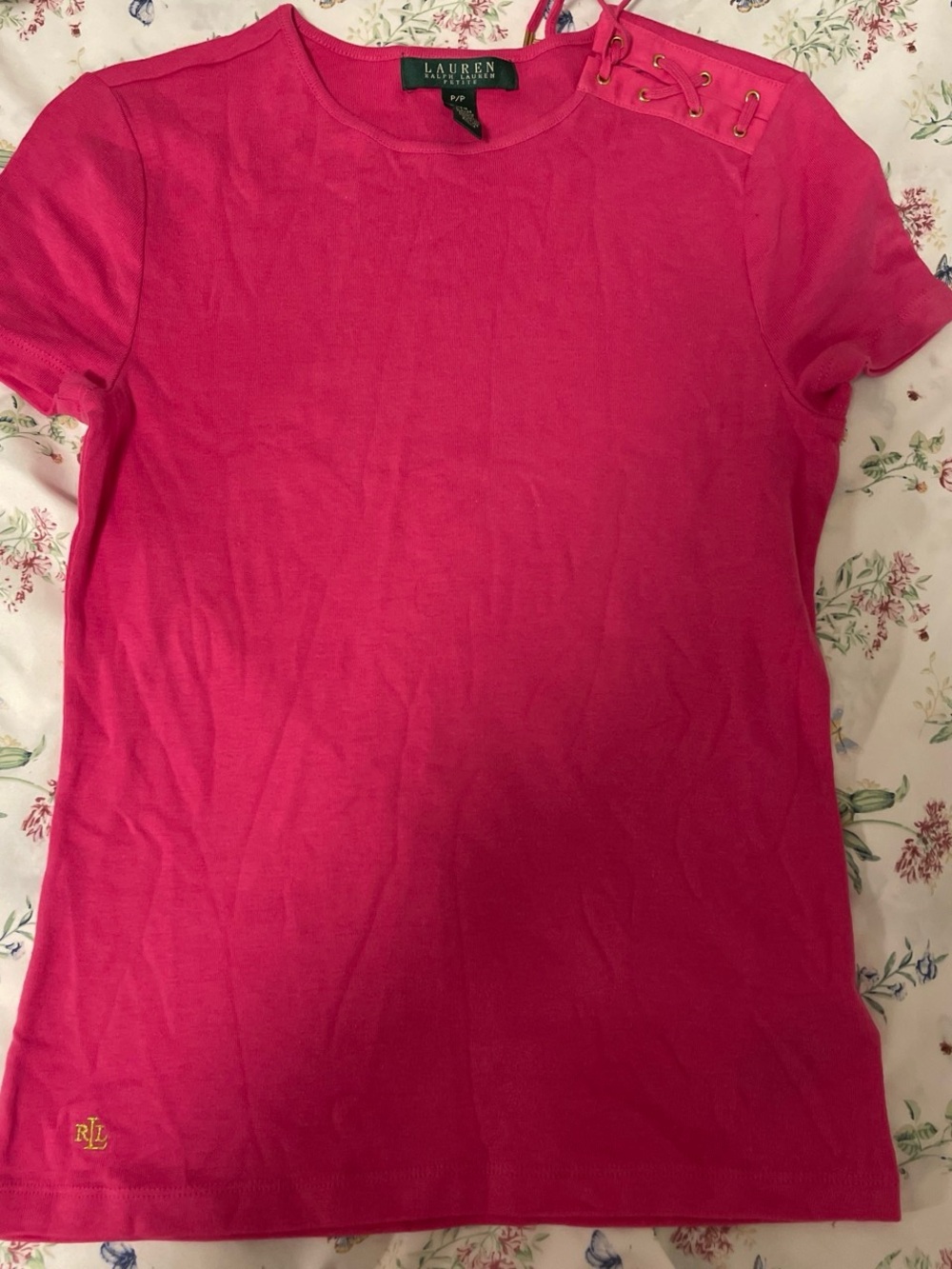 Ralph Lauren Hot Pink Lace-Up Shoulder Tee